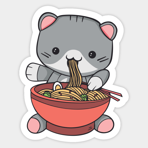 Kawaii Cat Eating Ramen Sticker by SLAG_Creative